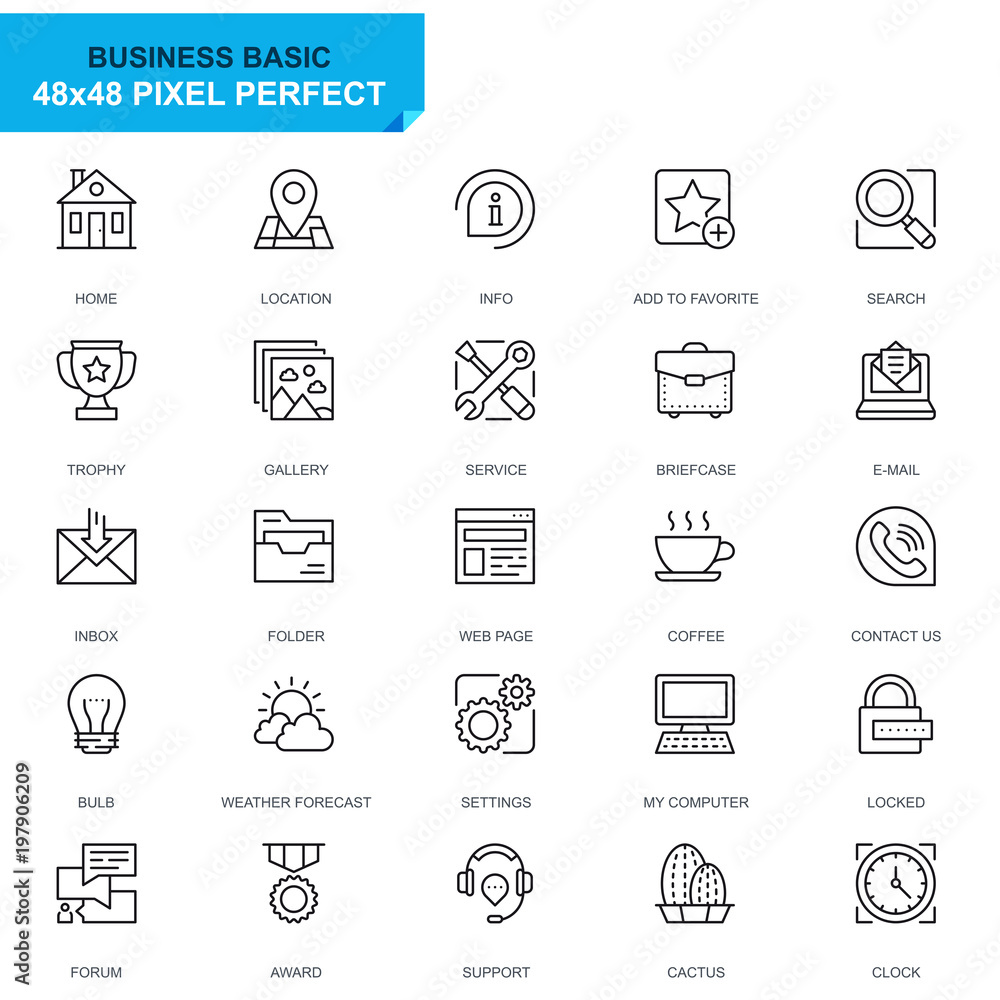 Aufkleber simple set basic line icons for website and mobile apps. contains such icons as location, briefcase,