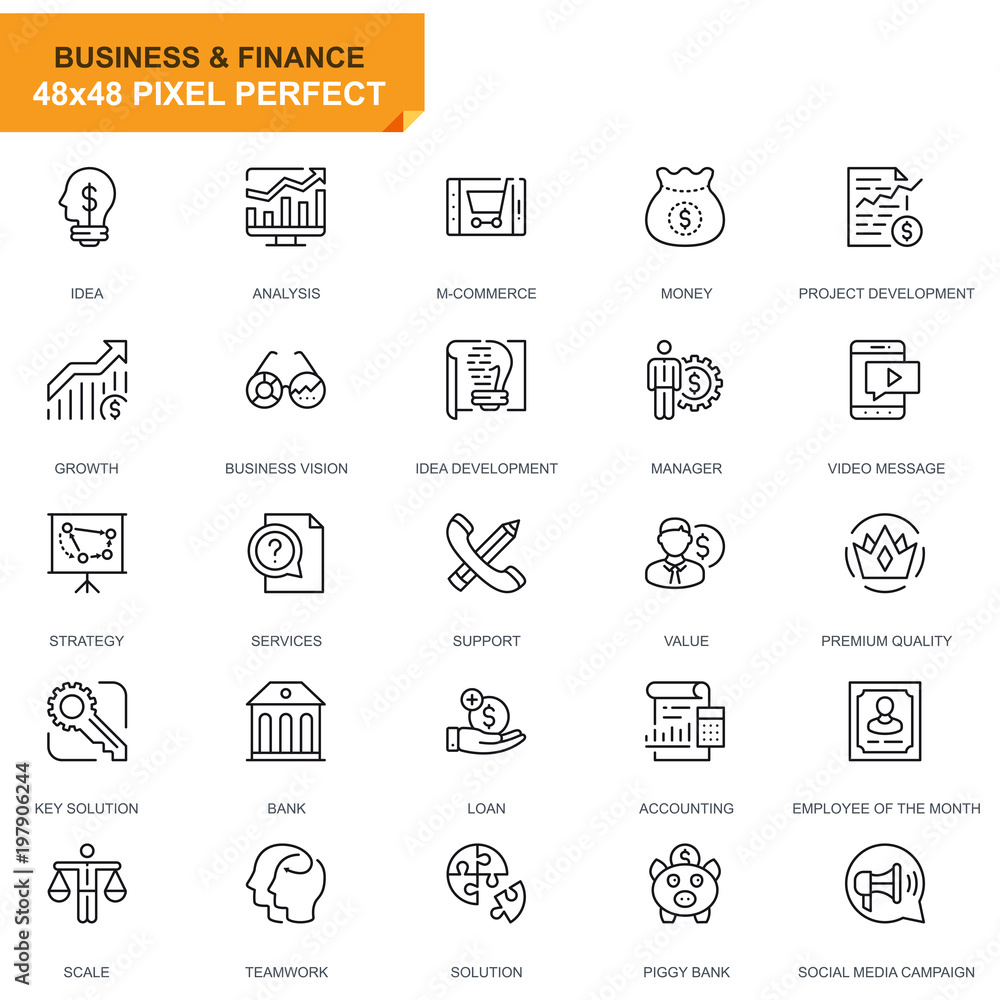 Leinwandbilder simple set business and finance line icons for website and mobile apps. contains such icons as analy