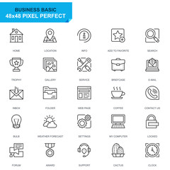 Simple Set Basic Line Icons for Website and Mobile Apps. Contains such Icons as Location, Briefcase, Lamp, Support, Business, Award. 48x48 Pixel Perfect. Editable Stroke. Vector illustration.