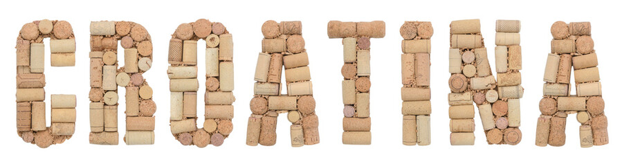 Grape variety Croatina made of wine corks Isolated on white background