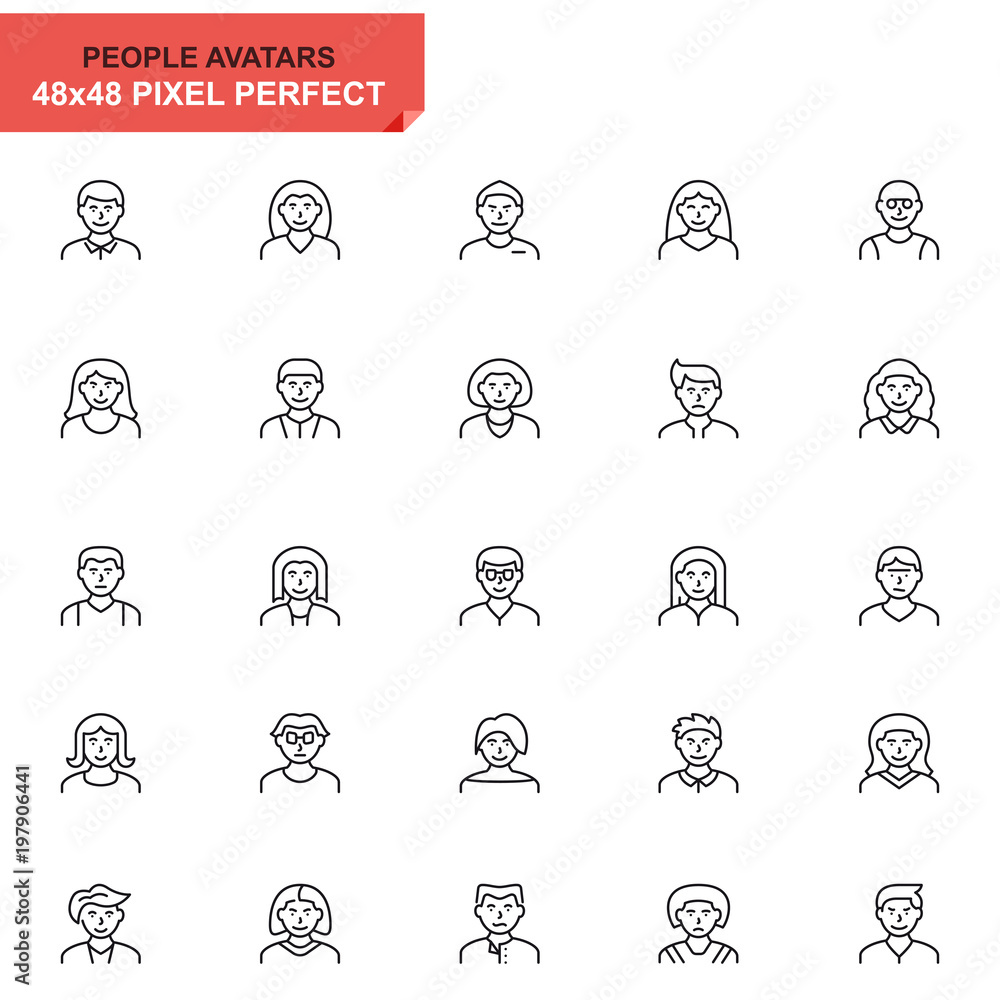 Leinwandbilder simple set people avatar line icons for website and mobile apps. contains such icons as different ag