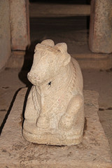 Stone statue in the temple complex Hemakuta hill in Hampi, Karnataka, India.