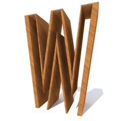 Conceptual wood or wooden brown font or type, timber or lumber industry piece isolated on white background. Educative hadwood material, smooth surface pine handmade sculpted object as 3D illustration