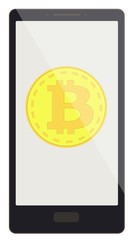 bitcoin  coin on a phone screen