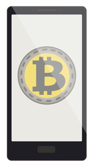 bitcoin  coin on a phone screen