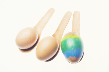 Colorful handmade easter eggs isolated on a white