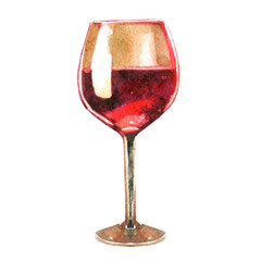 Watercolor illustration. Image of a glass of wine.