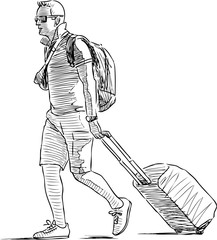Sketch of a vacationer with  luggage