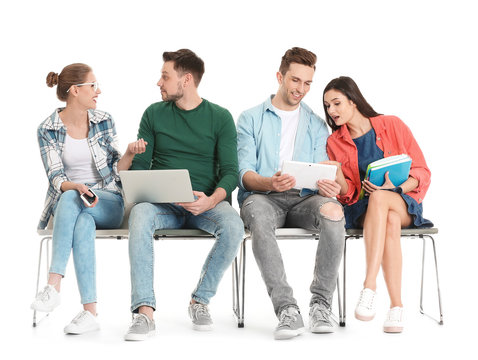 Group Of People Waiting For Job Interview On White Background