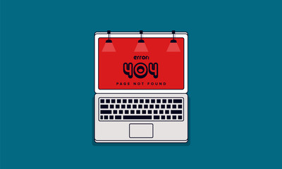 Error 404 page not found. Vector Illustration of Laptop with billboard lights on top. Broken Website Page
