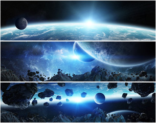 Panorama of distant planet system in space 3D rendering elements of this image furnished by NASA