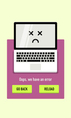 Error 404 page not found. Vector Illustration of Laptop with billboard lights on top. Broken Website Page