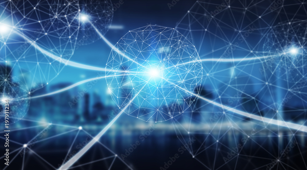 Aufkleber Connections system sphere and datas exchanges 3D rendering