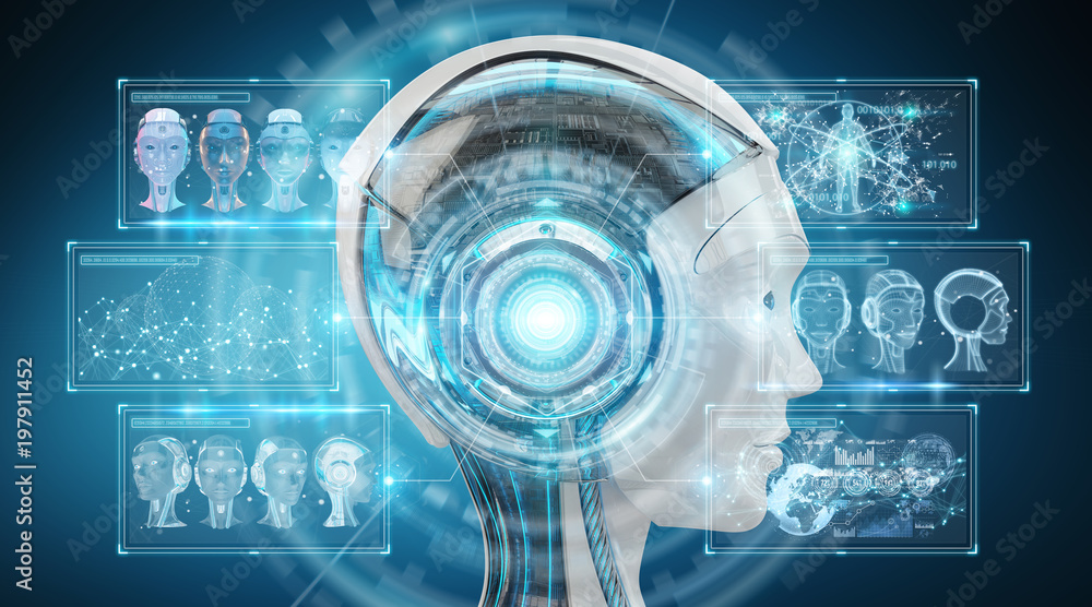 Fototapete digital artificial intelligence cyborg interface 3d rendering