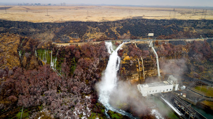 Hagerman Valley hatchery water collection plant near a waterfall