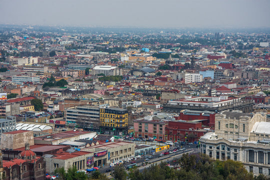 Skyline in Mexico City, aerial view of the city