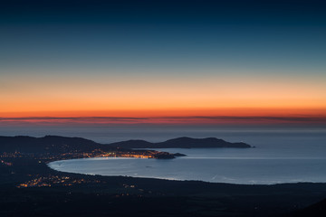 Fototapeta premium Sunset over Calvi Bay and Revellata in Corsica