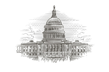 Capitol building hand drawn illustration. Vector.