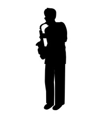 Simple silhouette of a street saxophone player
