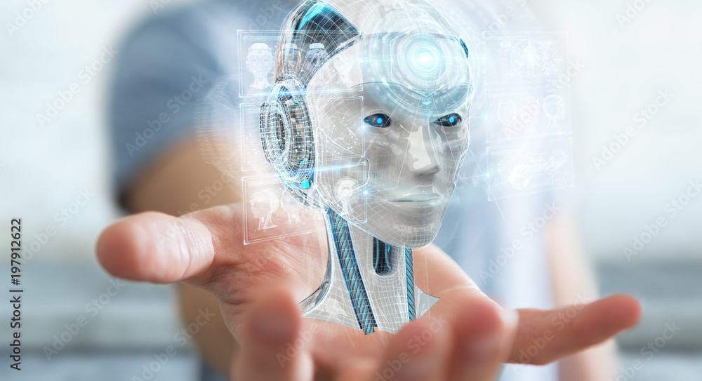 Fototapete businessman using digital artificial intelligence interface 3d rendering