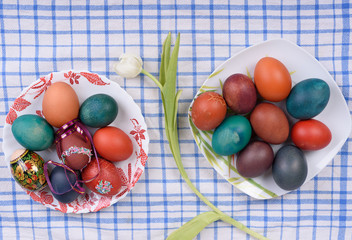 Easter eggs on plates