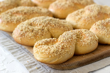Traditional Romanian and Moldavian sweet buns in the form of eight with honey glaze and nut crumbs.
