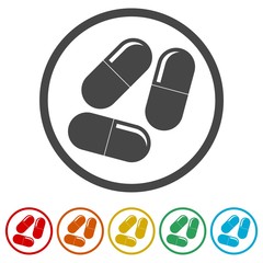 Pills icon, Medicine Pills, 6 Colors Included