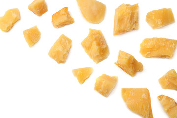 parmesan cheese isolated on a white background top view