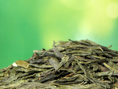Green Sencha tea closeup with free copy space