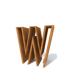 Conceptual wood or wooden brown font or type, timber or lumber industry piece isolated on white background. Educative hadwood material, smooth surface pine handmade sculpted object as 3D illustration