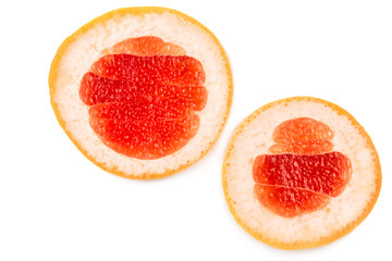 Fototapeta na wymiar Close-up two halves of a delicious grapefruit isolated over the white background.