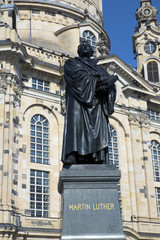 Fototapeta na wymiar Dresden. Martin Luther monument in front of Frauenkirche cathedral...