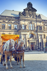 Naklejka premium Dresden. The horse vehicle for tourist walks in the old city