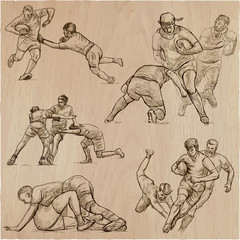 Fototapeta na wymiar RUGBY - An hand drawn vector collection. Line art pack of some sportmen.