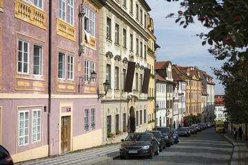 Fototapeta na wymiar Prague. The street paved stone blocks in the old city