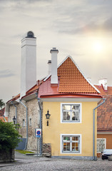 The smallest house, the house of the priest, in the medieval Old city. Tallinn. Estonia...