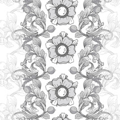 Fototapeta premium Vector seamless background. Beautiful gray fantastic floral border ornament delicate.