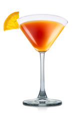 Mimosa cocktail or mocktail in martini glass with orange isolated on white background. Clipping path