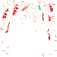 Colorful vector serpentine, ribbons and confetti on a transparent background. Festive elements for design.