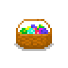 Obraz premium Pixel basket of easter eggs for games and websites
