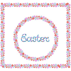 Easter hand lettering. Round and square flower frame.