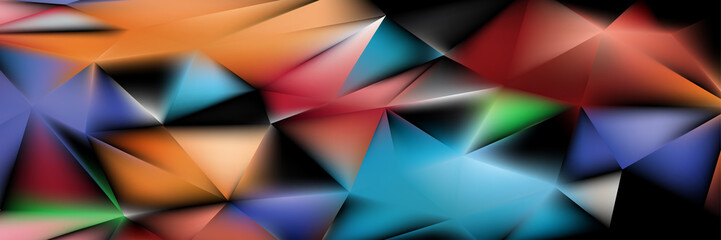 Polygonal background of different colors with triangle shapes. Crystallized 3d effect. Panoramic backdrop.