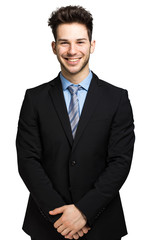 Young handsome businessman isolated on white