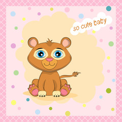 Сartoon little leon with lettering So Cute Baby.