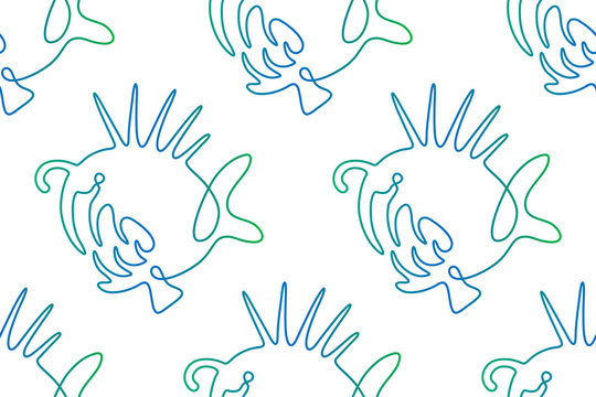 Vector seamless pattern from continuous line drawing fish on white background
