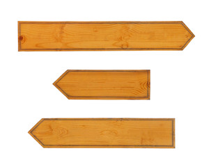Set of three blank wooden pointers: long, medium, short, isolated on white background
