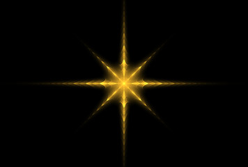  Bright abstract fractal yellow star, Fractal star fantasy