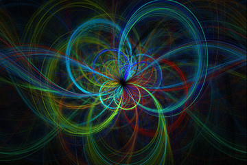 Beautiful fractal abstract line shapes illustration - background, Fractal blue and green shapes fantasy pattern 