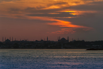Naklejka premium Istanbul, Turkey, 13 June 2007: Sunset of The Hagia Sophia