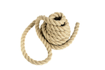 
rope made of coarse hemp. are in coils, isolate on white background without shadows. easy to cut for your project.